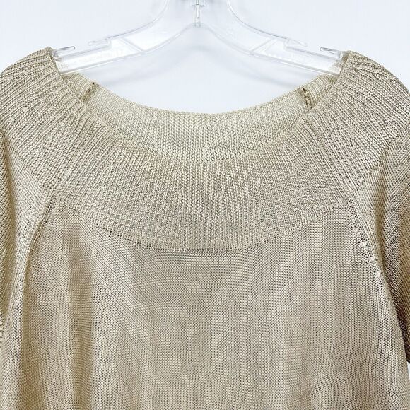 Jones New York Women Metallic Knit Sweater M Gold Elegant Holiday Festive Hi-low - Picture 4 of 7